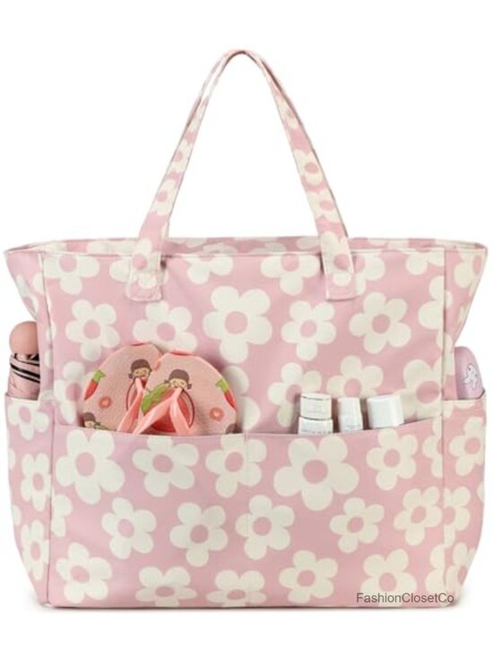Handbags - Waterproof Beach Tote Bag with Wet Compartment, Large Travel Pool Bag, Striped